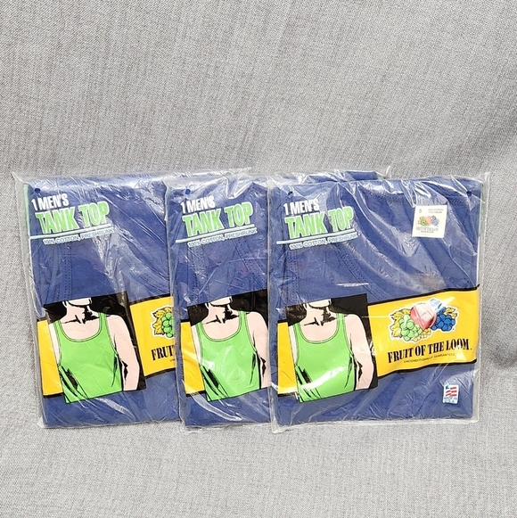 Vintage Fruit of the Loom Tank TopNavy Blue Made In USA 3 Pack LOT. Small.